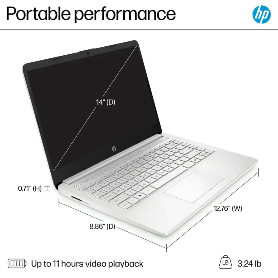 Laptop HP de 14 pulgadas para estudiantes empresariales, procesador Intel N150, 16 GB de RAM, 384 GB de almacenamiento (128 GB eMMC+256 GB MSD), Copilot AI, Windows 11 Pro, Wi-Fi 6, cámara HD, 1 año de Microsoft 365, batería de larga duración