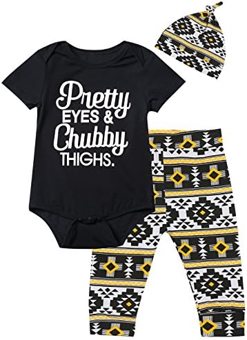 Baby Girls' Outfit Set Pretty Eye Chubby Thighs Short Sleeve Romper (Black02, 3-6 Months)