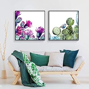 Floating Framed Canvas Wall Art for Living Room, Bedroom Green Plant Cactus Canvas Prints for Home Decoration Ready to Hang - 16"x16"x2 Panels