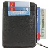 Mens Minimalist Wallets - Slim Front Pocket RFID Blocking Wallet - 3-Pockets Card Holder with ID Window Sleeve and Zipper Compartment - with Identity Theft Protection - (Black)