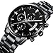 KASHIDUN Men's Watches Sports Military Luxury Fashion Casual Quartz Wristwatches Waterproof Chronograph Stainless Steel Band Black Color