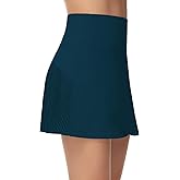 THE GYM PEOPLE Women's High Waisted Tennis Skirts Crossover Hemline Back Pleated Golf Skorts with Inner Shorts