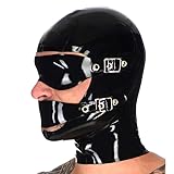 EXLATEX Latex Hood Mask with Attached Blindfold and