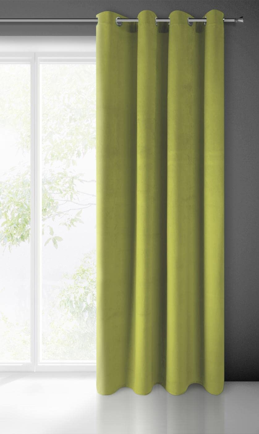 Eurofirany PIERRE Soft Plain Opaque Velvet Curtain with Eyelets - 1 Unit, Fluffy Panel Drape Classic Glamour Elegant Living Room, Bedroom, 215 g/m2, W55 x L98, Olive Green