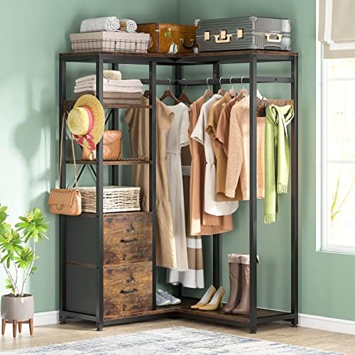 Tribesigns Corner Clothes Rack, L Shaped Garment Rack with Shelves and
