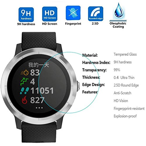 Lywey 1PC Explosion-proof LCD Hardness Tempered Glass Full Cover Screen Protector Film For Garmin Vivoactive 3, High Sensitivity Lightweight Anti-scratch