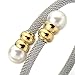 COOLSTEELANDBEYOND Classic Ladies Stainless Steel Twisted Cable Bangle Bracelet with Synthetic White Pearl