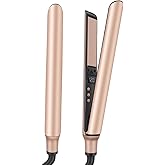 Hopopower Flat Iron, 1 Inch Hair Straightener and Curler 2 in 1, Dual Purpose Curling Iron, Tourmaline Ceramic with Dual Voltage for Short Long Hair(Rose Gold)