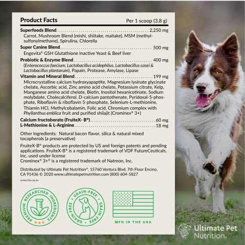 ULTIMATE PET NUTRITION NUTRA THRIVE CANINE, 40-IN-1 NUTRITIONAL POWDER SUPPLEMENT FOR DOGS WITH DIGESTION AND IMMUNE SUPPORT, VITAMINS, MINERALS, PROBIOTICS, ENZYMES, 30 SCOOPS