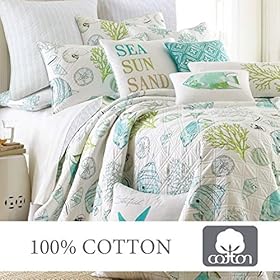 Levtex Home - Biscayne Quilt Set -Twin Quilt + One Standard Pillow Sham - Tropical Fish in Aqua Green Coral - Quilt Size… 51TaEAon9DL