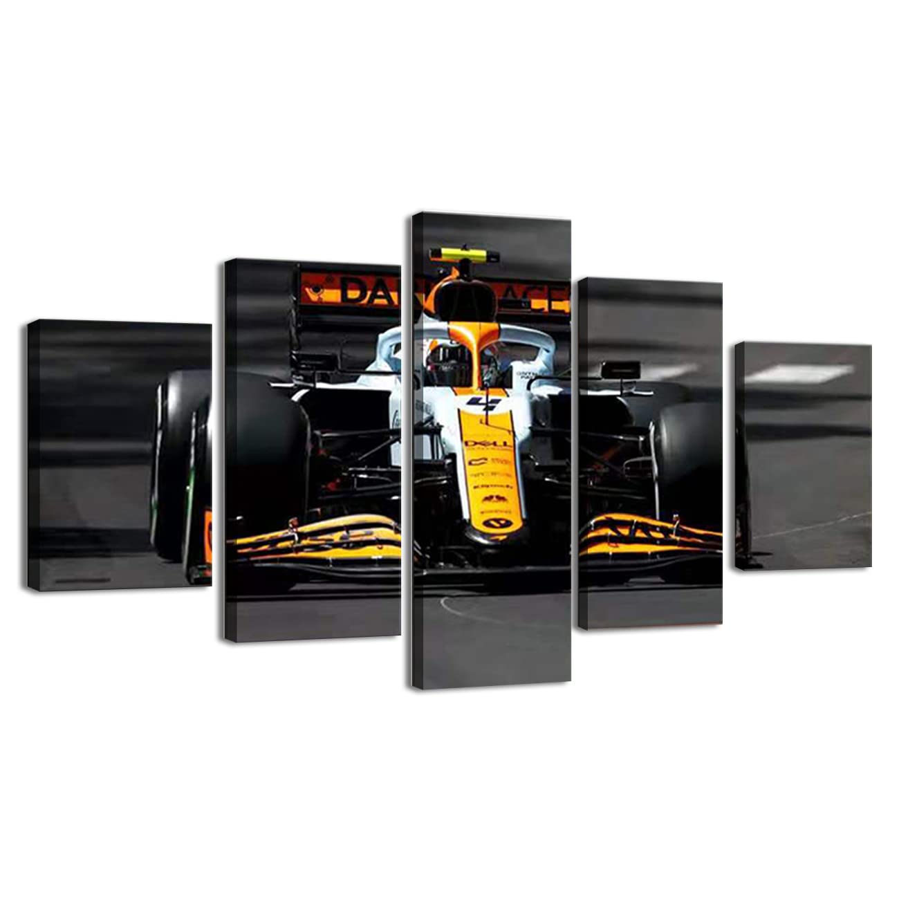 ZHONGYUTONG F1 Racing Car Posters 5 Panel Mclaren MCL35M Gulf Lando Norris Canvas Painting Raceway Racing Car Wall Art for Living Room Decor Frame Artwork (8x14x2,8x18inx2,8x22inx1)