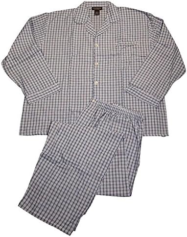 State O Maine - Mens Big and Tall Long Sleeve Long Leg Plaid Pajama, Light Blue 35450-XX-LargeTall