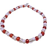 Handcrafted Glass Bead Stretch Bracelet, Red and White Candy Cane Pattern, Clear Glass Accents, Fashion Jewelry, Holiday Accessory, Stocking Stuffer, Gift For Her, Unisex