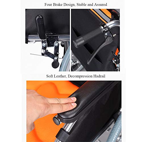 Portable Lightweight Wheelchair Foldable Transport Airplane Wheel Chair for Elderly Disabled Obese People, Comfortable Detachable, Double Storage Bag (24 inch Tire)