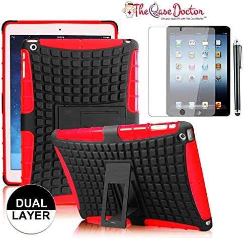 TCD for iPad Air 1 [iPad 5] Hybrid Grenade Armor Series w/ Kickstand [RED] Multiple Layers [Soft Silicone &amp; Hard TPU Plastic] 2 in 1 Design High Impact Protection &amp; Kickstand