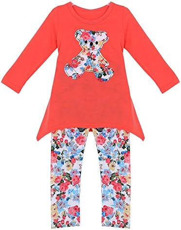 Molil Kids Girls Long Sleeve Irregular Hem Floral Shirt Pants Outfits Set Red XSmall