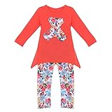 Molil Kids Girls Long Sleeve Irregular Hem Floral Shirt Pants Outfits Set
