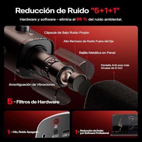 MAONO PD100W Micrófono dinámico Inalámbrico USB con receptor tipo C, batería de 40h, botón de silencio, cancelación de ruido, software, RGB, micrófono para pc gamer, stream, grabación, juegos, podcast