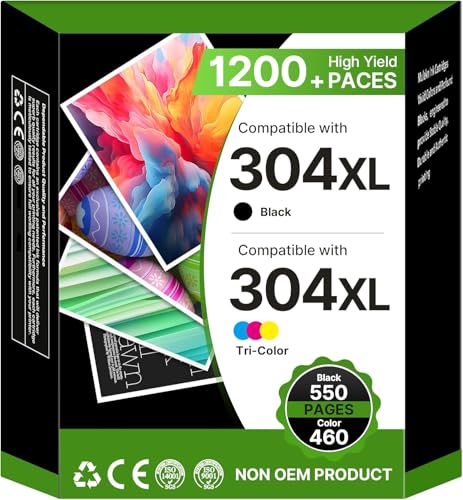304XL 304XL Black and Colour Cartridges for HP 304 Black for HP DeskJet 3750 3762 3760 3700 3720 2630 2600 Envy 5030 5032 5010 5000 5020 5034 5050 505002 (Black Tri-Color, 2-Pack)