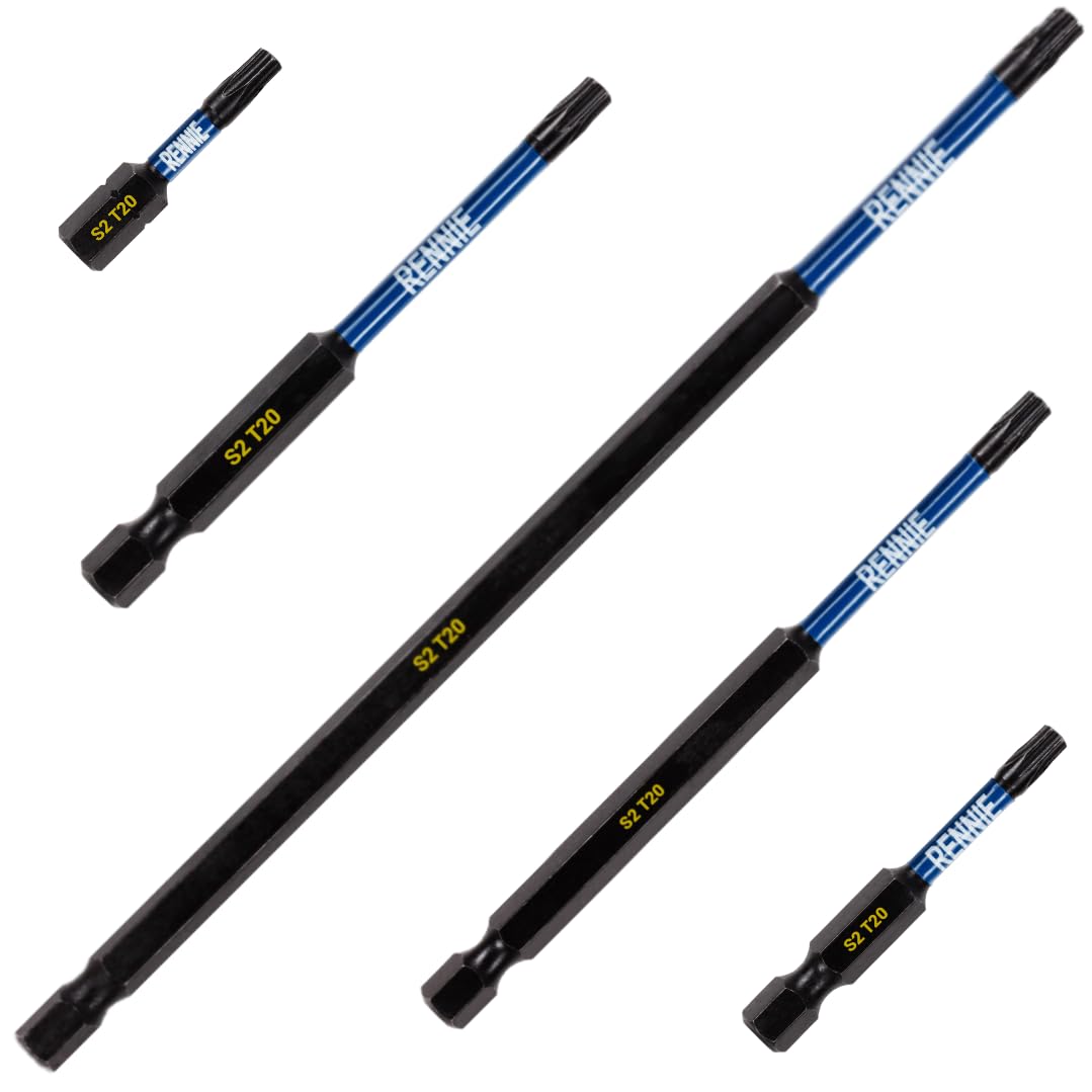 5 x Rennie Tools T20 TX20 Impact Screwdriver Driver Bits Set x 32mm/50mm/75mm/100mm/150mm Long. Heavy Duty Magnetic Torx Screwdriver Bit Set. Oxide Coated Torx Impact Driver Bits.