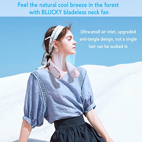 Portable Neck Fan, 5200mAh Bladeless Neck Fan 4 Speeds Adjustment with Digital Display, USB Rechargeable Neck Fans for Women and Men, Great for Home Office Camping Hiking (Pink)