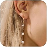 Hayopi Pearl Earrings for Women - Dainty Gold Dangle Drop Earrings, 14k Gold Plated Cute Bow Design, Hypoallergenic Pearl Studs, Wedding Jewelry Gifts