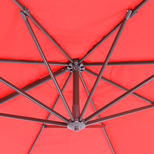 LCH Offset Cantilever Umbrella 10-Feet Aluminum Outdoor Patio Hanging Umbrella with Cross Base, Crank and Air Vent, Dark Red - Thumbnail 4