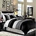 Chezmoi Collection 8-Piece Luxury Striped Comforter Set (Black/White/Grey, Full)