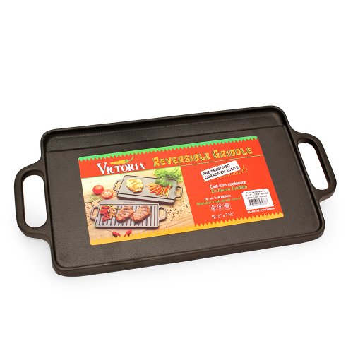 Victoria 13by8.25Inch Rectangular CastIron Griddle, Preseasoned Reversible Griddle The