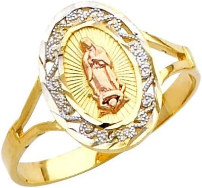 Saint Collection Fine 10k Tri-Color Gold Our Lady of Guadalupe Ring