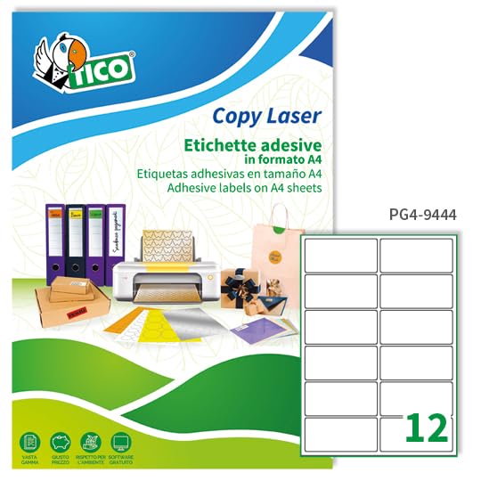 Tico PG4-9444 - Lables - Box with 100 Sheets - A4-94 x 44 mm - Glossy White