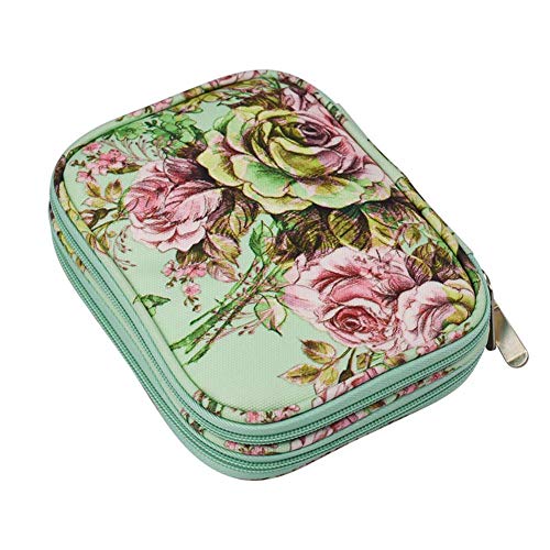 Urnanal Knitting Needle Case, Green Peony Pattern Travel Storage Bag Weaving Tools Organizer for Carrying Knitting Needles Crochet Hooks and Other Accessories