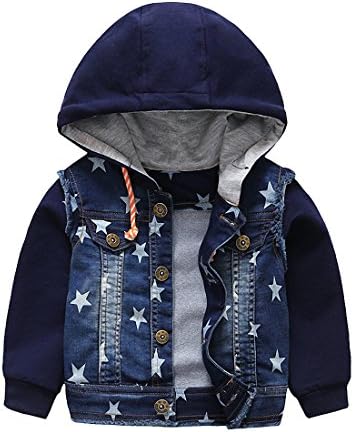 Chumhey Baby &amp; Little Girls Boys Star Print Raw Edge Denim Hooded Jacket