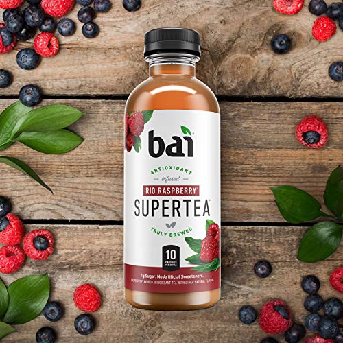 BAI ICED TEA, RIO RASPBERRY, ANTIOXIDANT INFUSED SUPERTEA, CRAFTED WITH REAL TEA (BLACK TEA, WHITE TEA), 18 FL OZ (PACK OF 12)