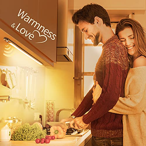 Under Cabinet Lighting Wireless Motion Sensor, LED Closet Lights Battery Operated, Stick-on Anywhere LED Under-Counter Light Fixture, Gold Closet Light for Kitchen USB 3 Colors Touch Control