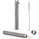 TISUR Titanium Portable Toothpick Holder Box, Pocket Waterproof Case Toothpicks Container with Keychain for Outdoor Picnic and Camping (1, Grey)