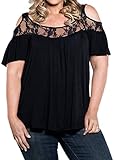 PinupArt Women's Off the Shoulder Classic Pull-On plus Size Lace Knit Top,Black,X-Large