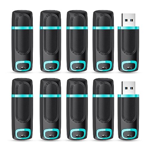 RAOYI 10 PCS 64GB USB 2.0 Flash Drive Thumb Drive Memory Stick Jump Drive Zip Drive for Data Storage and Backup (10 Pack, Cyan)