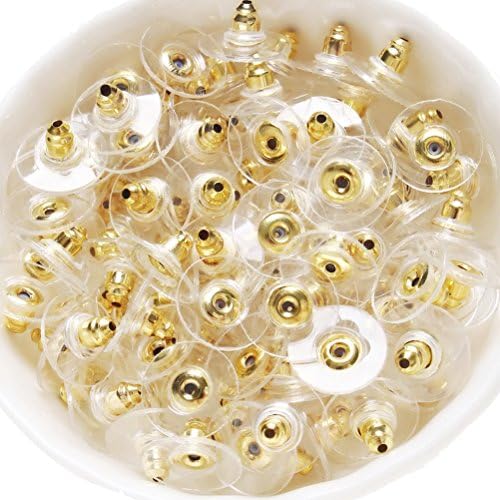 iLooper 100 Pairs Bullet Clutch Earring Backs Safety Replacement With Pad Earring Safety Backs Gold