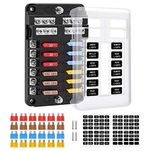 ENDARK 12-Way ATC/ATO Fuse Block with LED Indicator - Blade Holder Box and Negative Bus for Car, Boat, Van, SUV