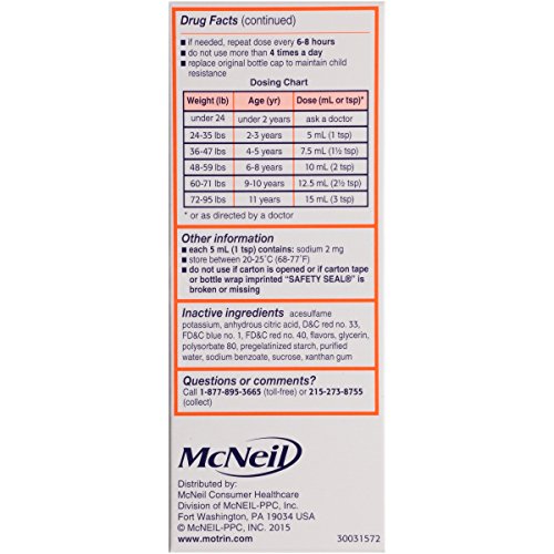 Children's Motrin Oral Suspension, Pain Relief, Ibuprofen, Grape Flavored, 4 Oz - Thumbnail 3