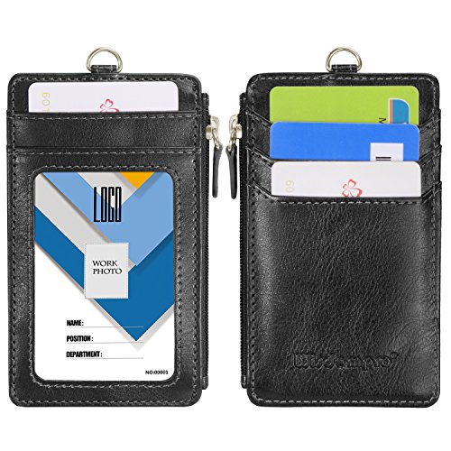 Badge Holder with Zip, Wisdompro Slim Double Sided PU Leather ID Badge