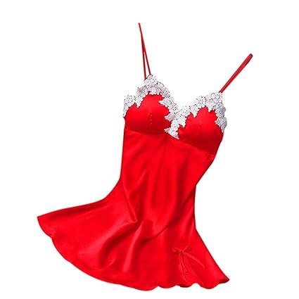 Jaminy Damen Sexy Dessous Damen Negligee Sexy Satin Nachtwäsche Dessous Set Schlafanzüge Nachthemd Babydoll Pyjama S-3XL