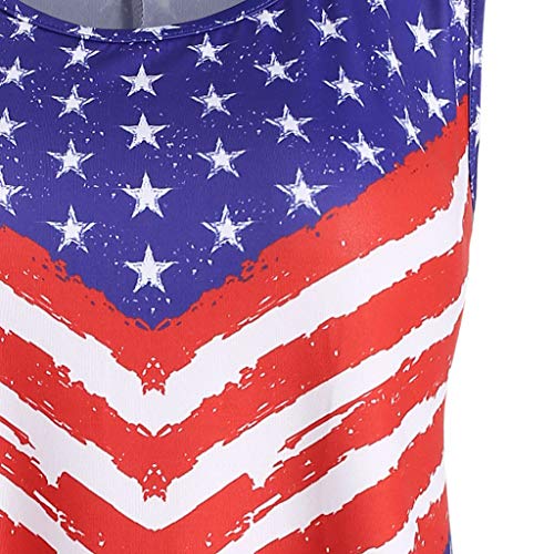 TnaIolral Ladies USA Flag Vest, Printed O-Neck Sleeveless Tank Up Blouse (XXXXL, Red)
