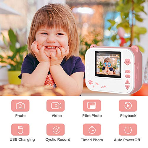Dragon Touch InstantFun Instant Print Camera for Kids, Zero Ink Toy Camera with Print Paper, Cartoon Sticker, Color Pencils, Portable Digital Creative Print Camera for Boys and Girls - Pink - Thumbnail 3