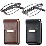 Reading Glasses Set of 2 Fashion Folding Readers with Leather Cases Brown and Gunmetal Glasses for Reading for Men and Women +3.5