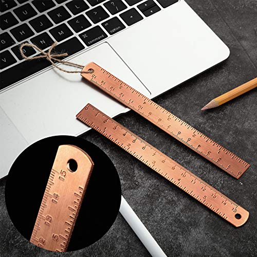 eBoot 2 Pack 6 Inch Brass Ruler Stainless Steel Ruler, Office School Supplies Ruler Rose Gold Measuring Tool (Rose Gold)
