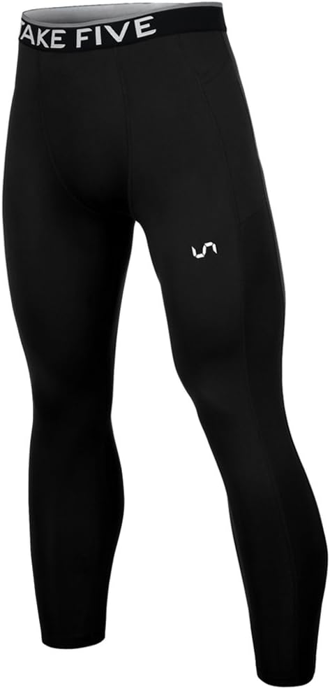 Men’s Side Pockets Cool Dry Tights UV Protection Compression Baselayer Cycling Yoga Leggings