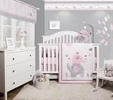 GEENNY OptimaBaby Pink Grey Elephant 6 Piece Baby Girl Nursery Crib Bedding Set