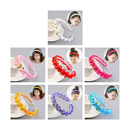 7 Pack Boho Rose Flower Crown Floral Leaf Ribbon Wreath Headbands Hair Garland Wedding Bridal Headpiece Tiara Clasp White Yellow Red Hairbands Hawaiian Party Halloween Accessories for Women Girl Kids - Thumbnail 4